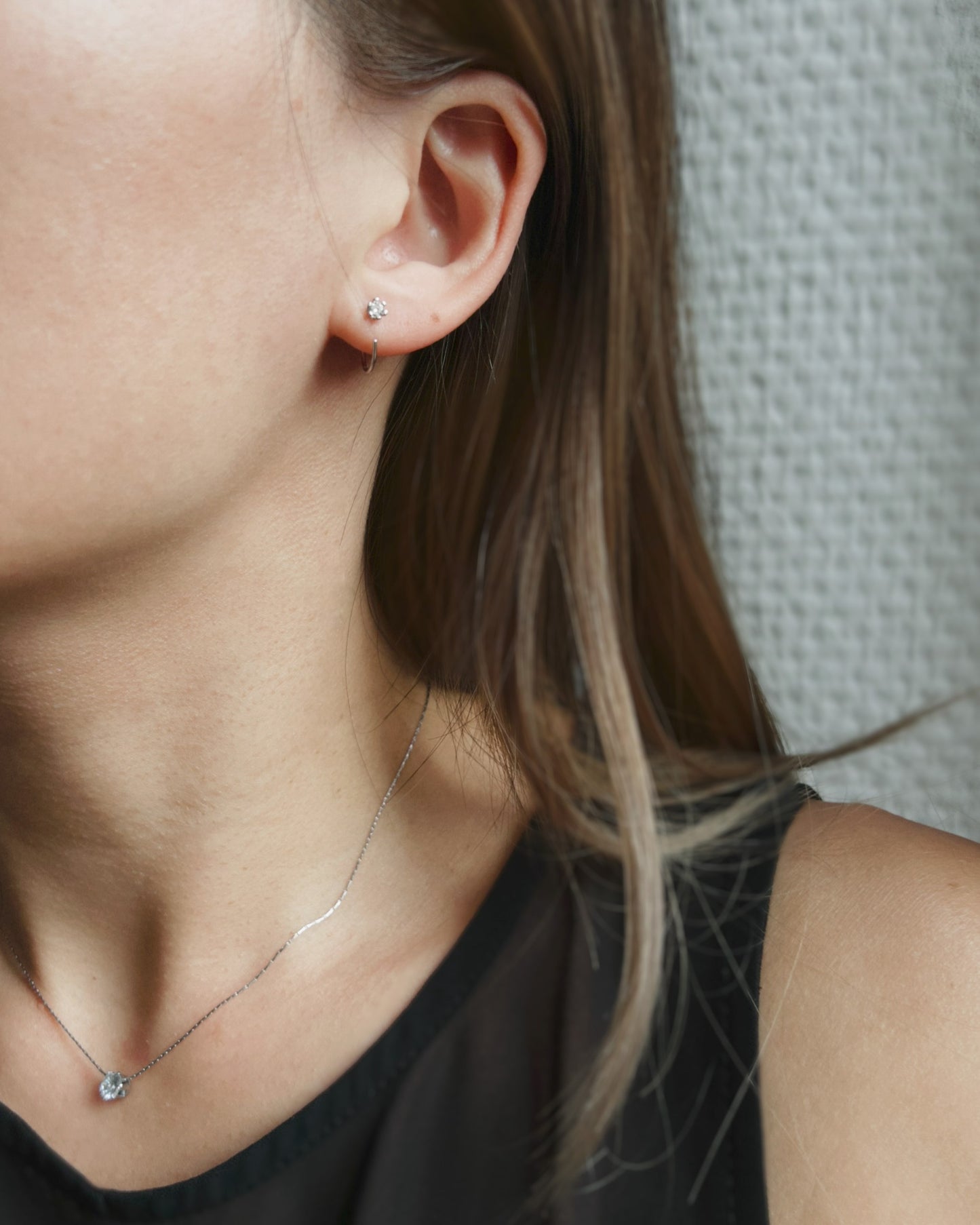 Mini C-Shaped Zirconia Earrings Sterling Silver