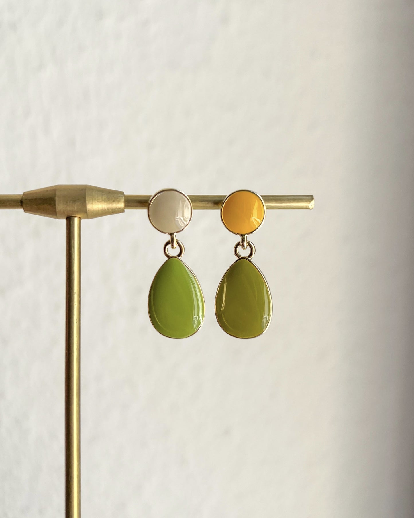 Asymmetric Green Enamel Teardrop Earrings