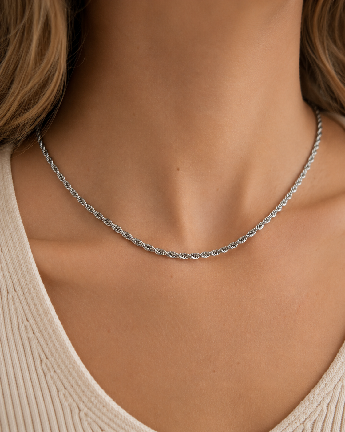 Classic Twisted Rope Chain Necklace Waterproof