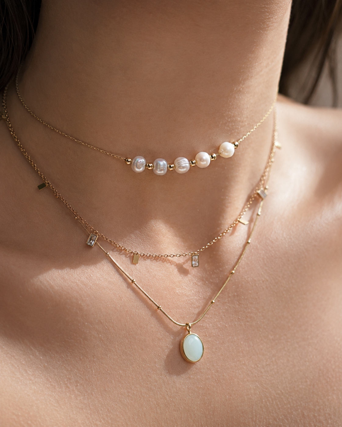 Aqua Green Oval Pendant Necklace Waterproof