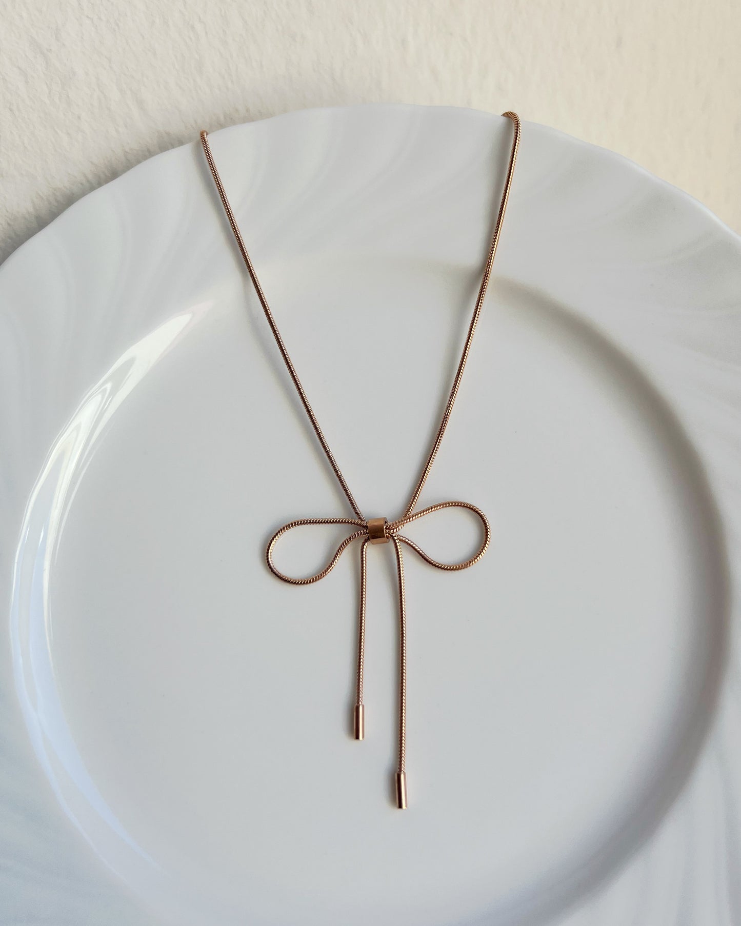 Rose Gold Rope Ribbon Bow Necklace Waterproof