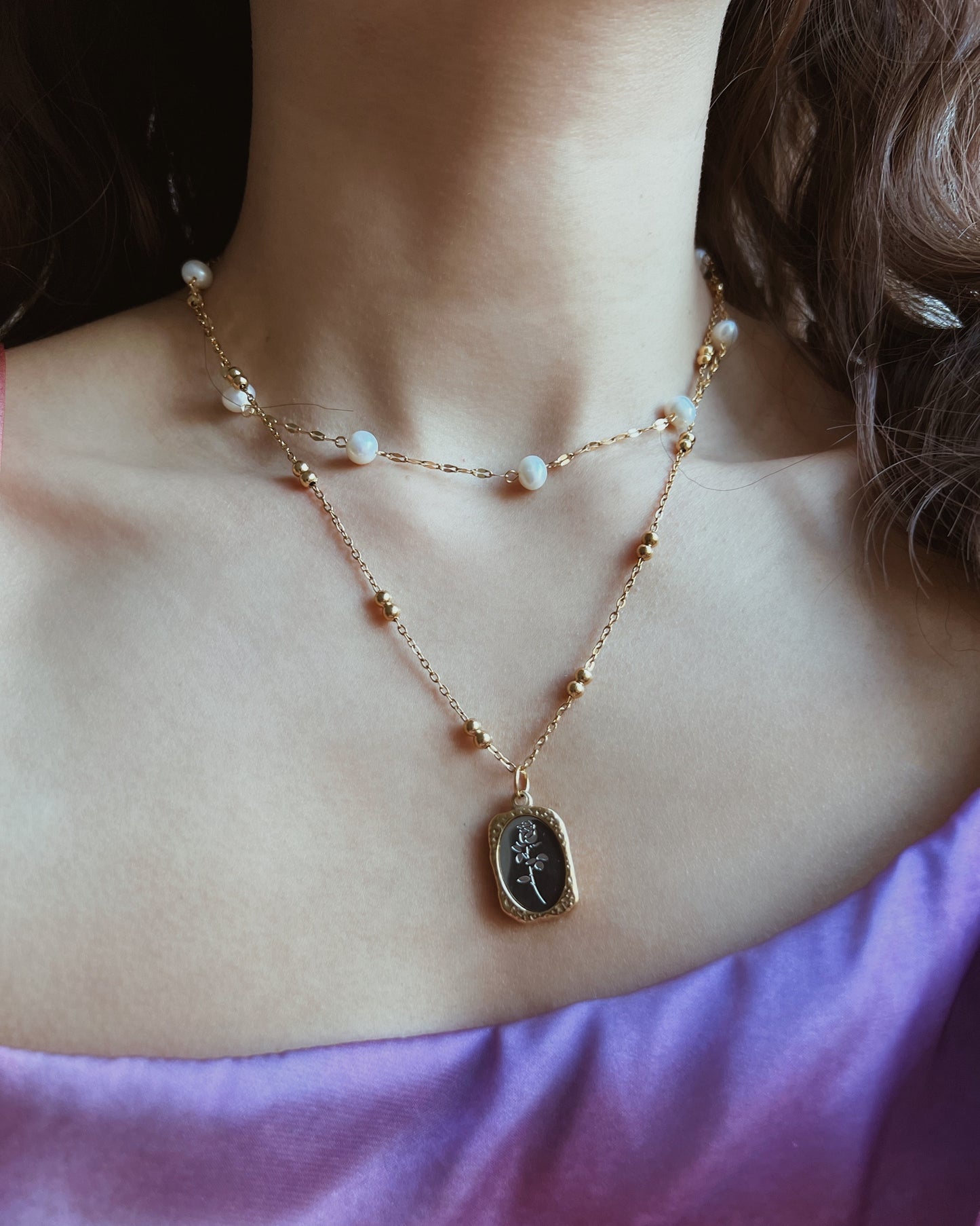 Retro Mirror Rose Pendant Necklace Waterproof