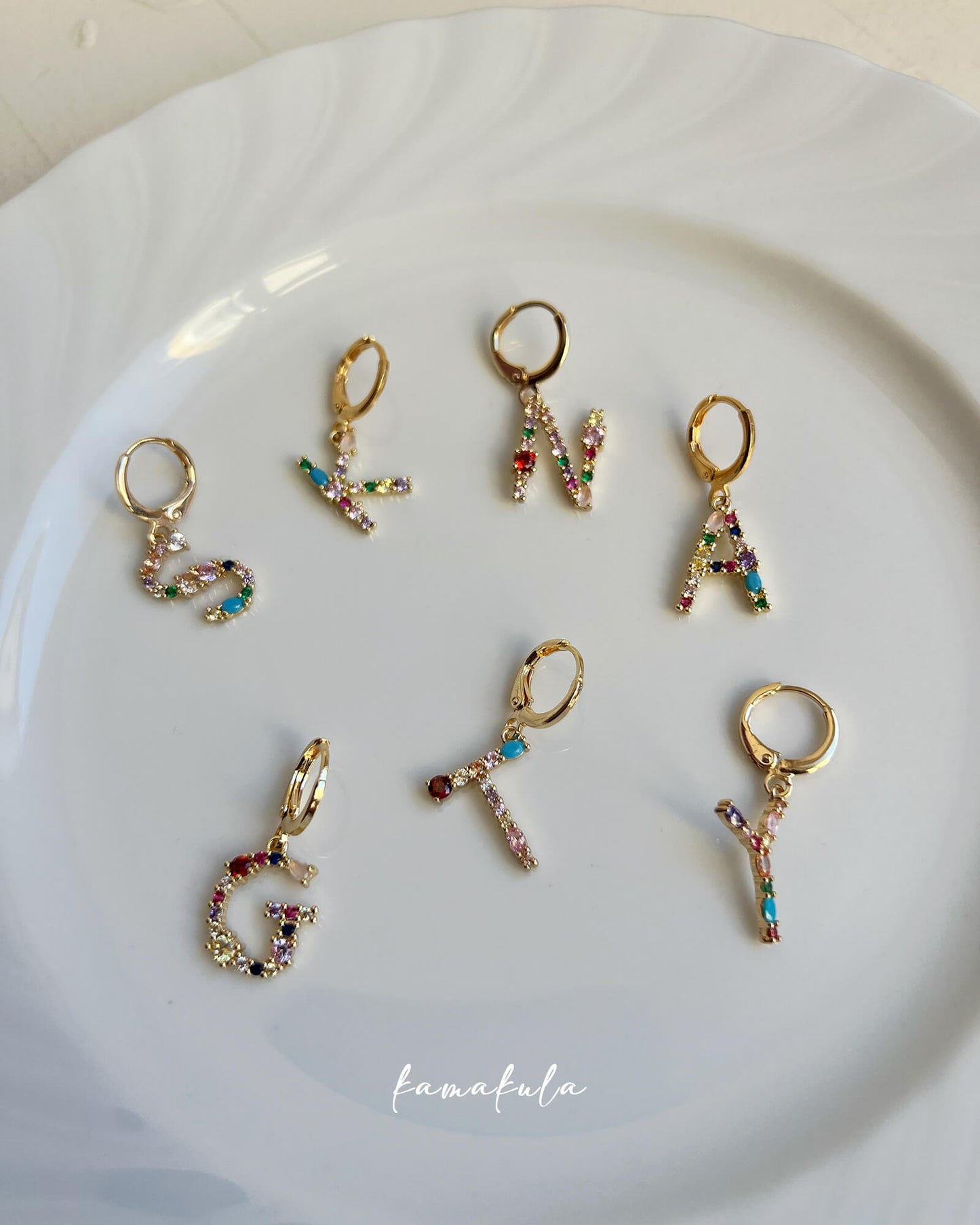 Rainbow Gemstone Initial Earrings (Custom)