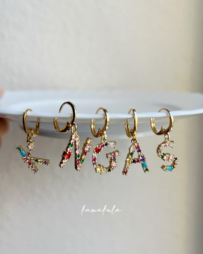 Rainbow Gemstone Initial Earrings (Custom)