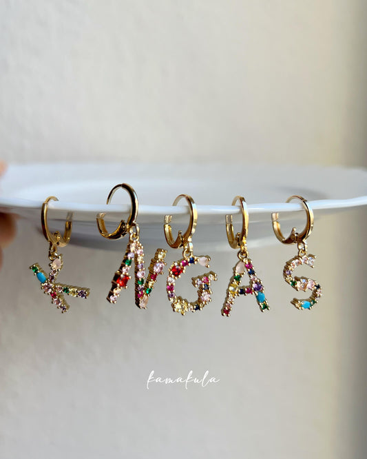 Rainbow Gemstone Initial Earrings (Custom)