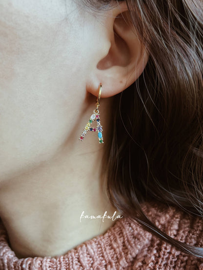 Rainbow Gemstone Initial Earrings (Custom)