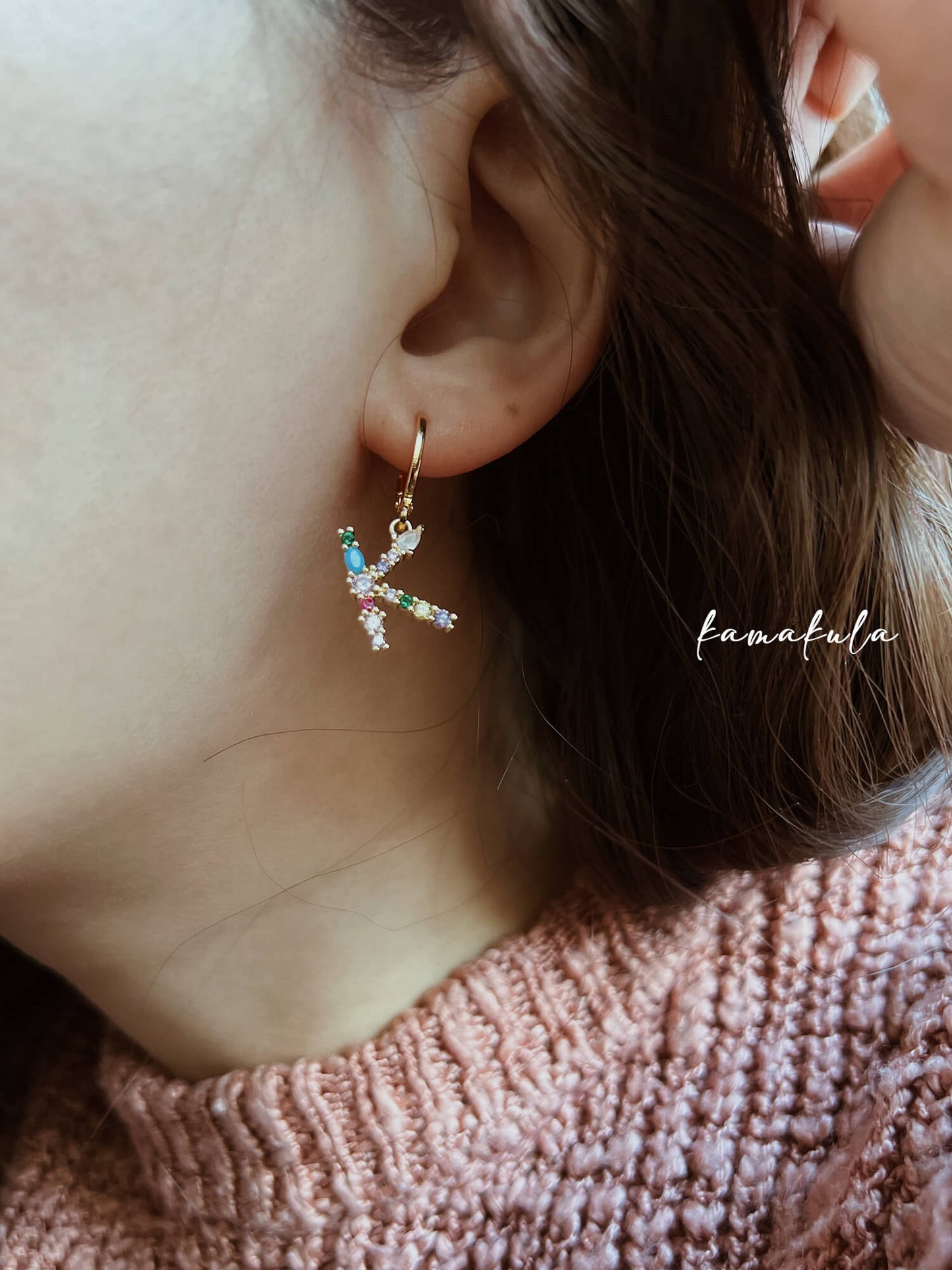 Rainbow Gemstone Initial Earrings (Custom)