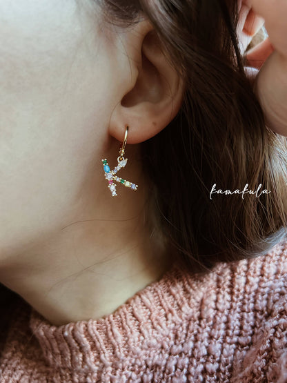 Rainbow Gemstone Initial Earrings (Custom)