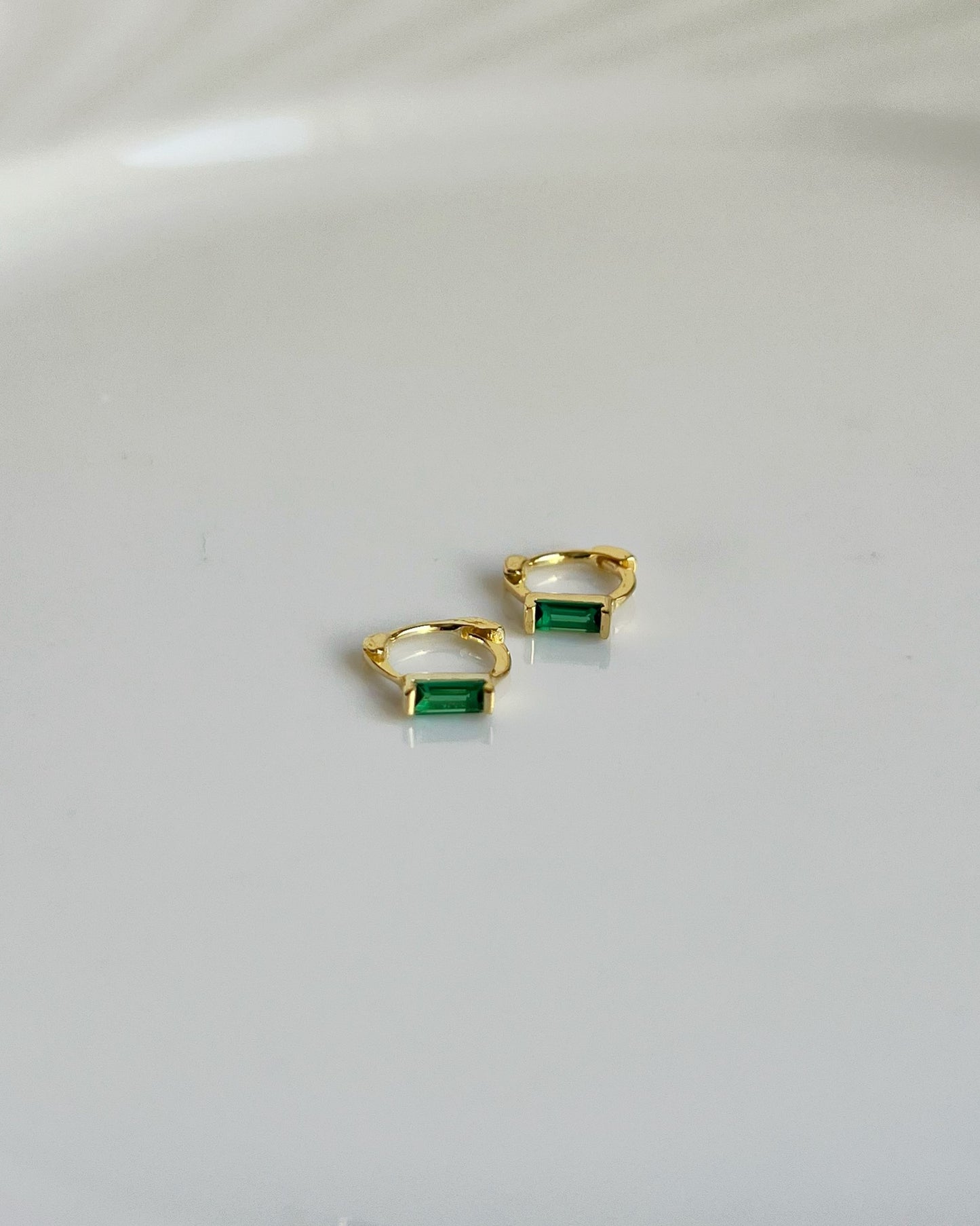 Emerald Green CZ Baguette Huggie Earrings