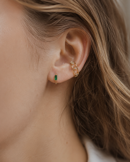 Emerald Green CZ Baguette Huggie Earrings