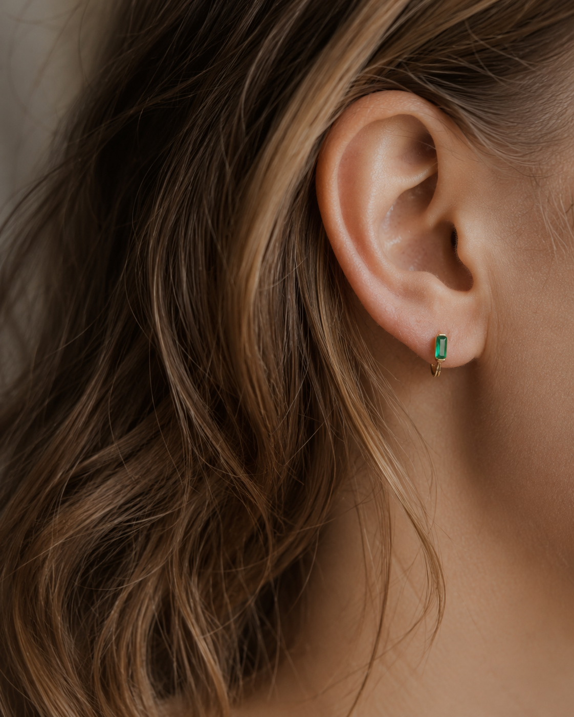 Emerald Green CZ Baguette Huggie Earrings