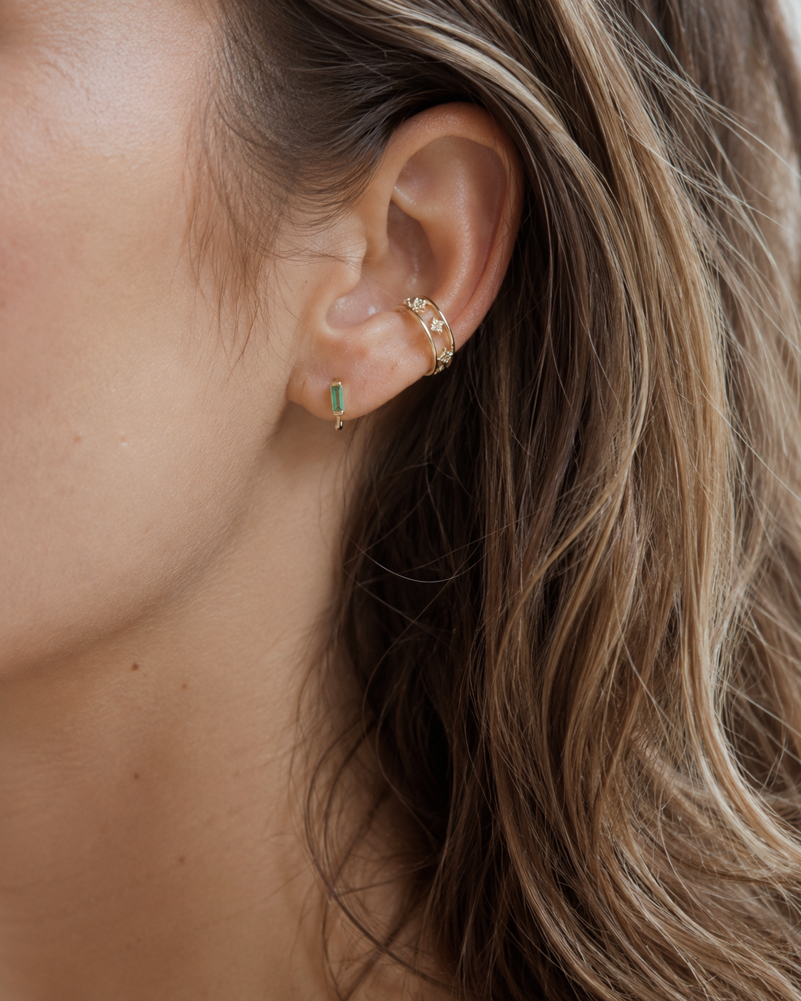 Emerald Green CZ Baguette Huggie Earrings