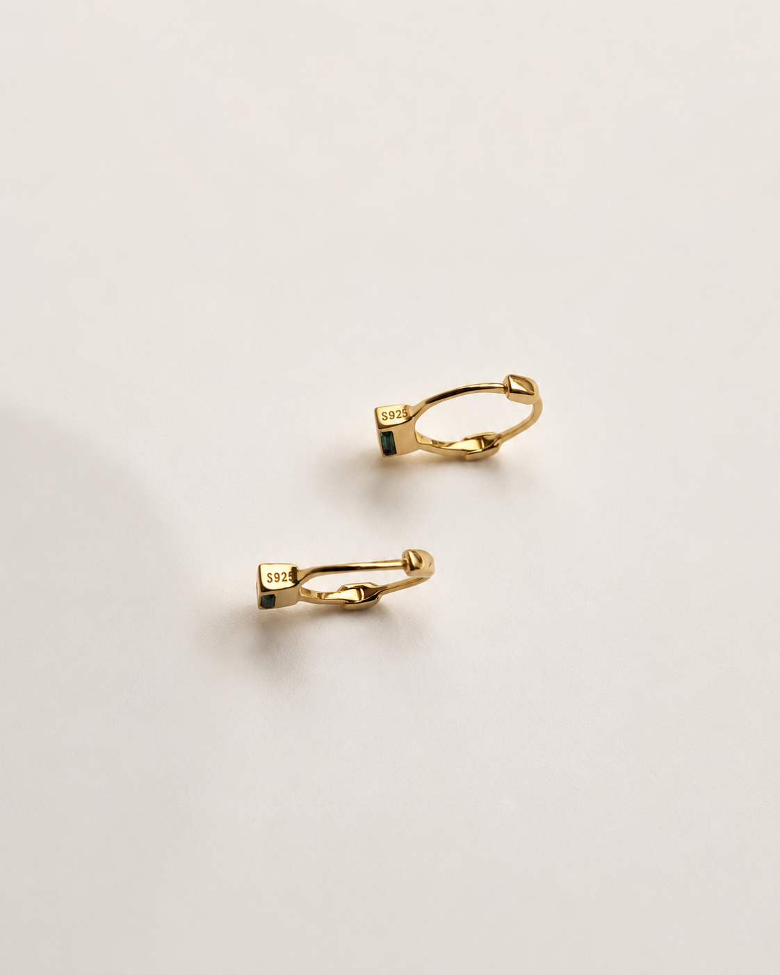 Emerald Green CZ Baguette Huggie Earrings