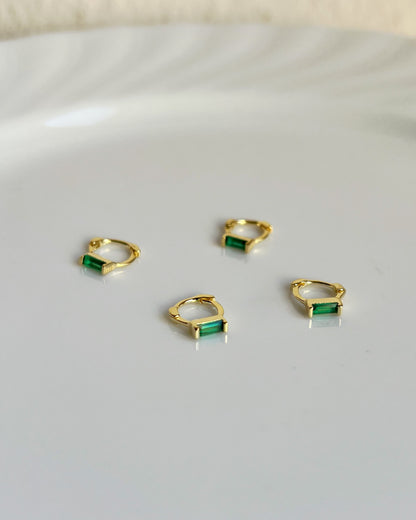 Emerald Green CZ Baguette Huggie Earrings