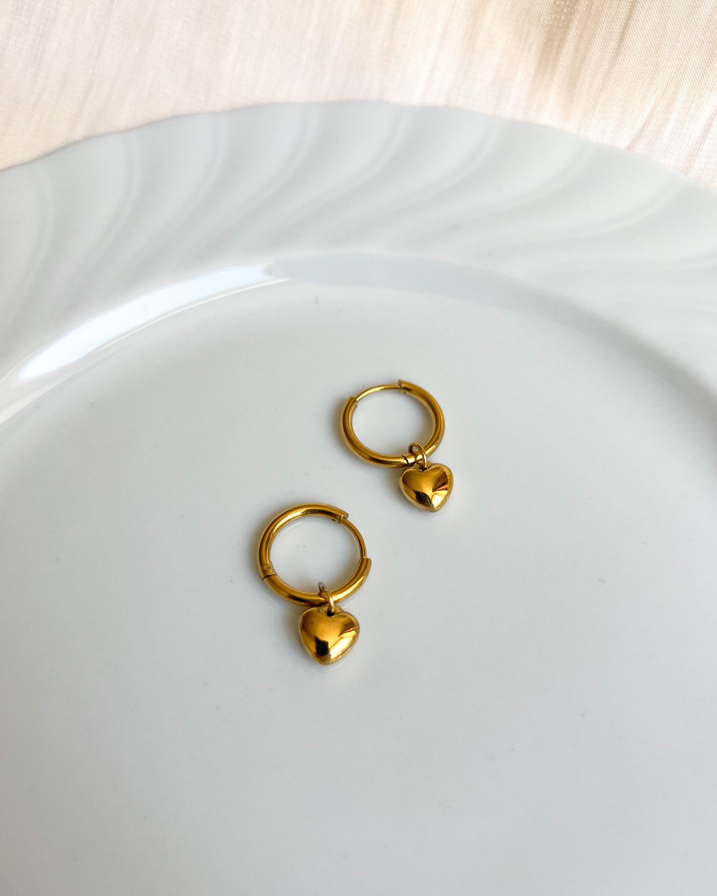 Gold Heart Huggie Earrings Waterproof