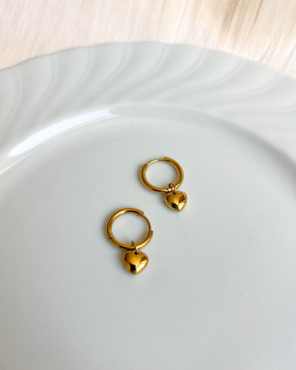 Gold Heart Huggie Earrings Waterproof