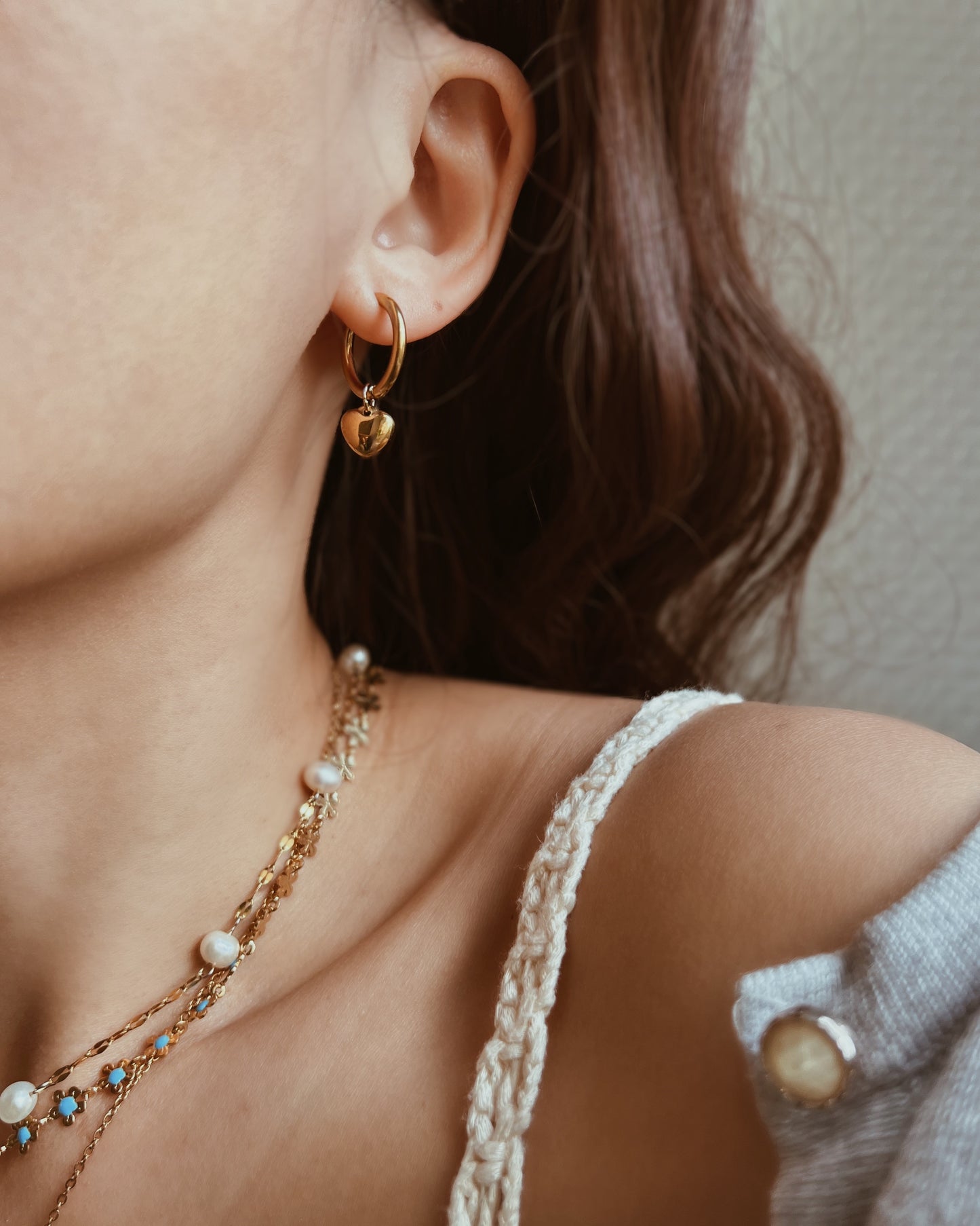 Gold Heart Huggie Earrings Waterproof
