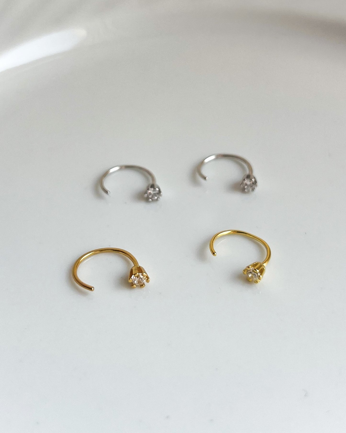 Mini C-Shaped Zirconia Earrings Sterling Silver
