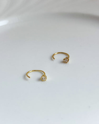 Mini C-Shaped Zirconia Earrings Sterling Silver