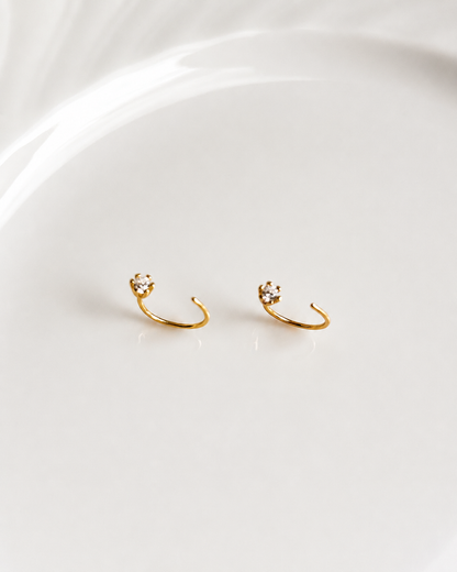 Mini C-Shaped Zirconia Earrings Sterling Silver