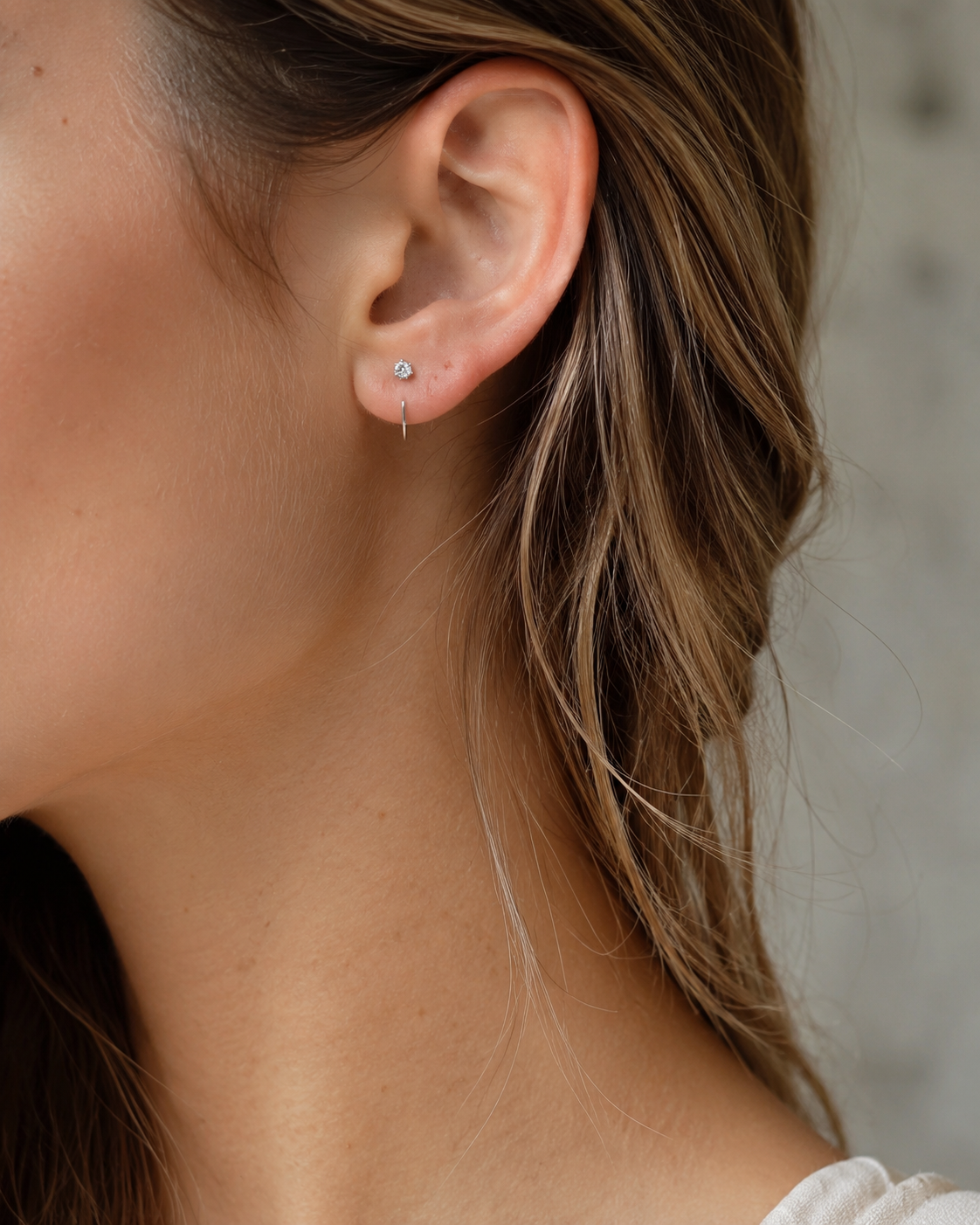 Mini C-Shaped Zirconia Earrings Sterling Silver
