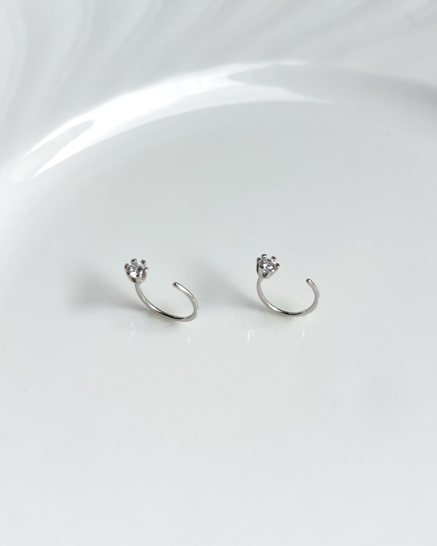 Mini C-Shaped Zirconia Earrings Sterling Silver