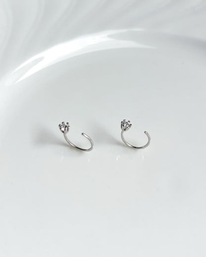 Mini C-Shaped Zirconia Earrings Sterling Silver