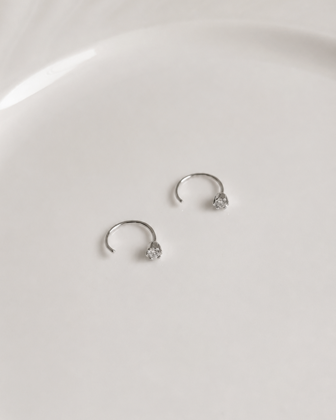 Mini C-Shaped Zirconia Earrings Sterling Silver