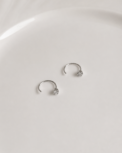Mini C-Shaped Zirconia Earrings Sterling Silver