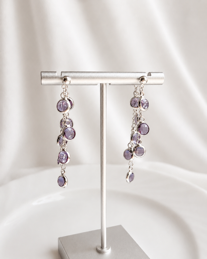 Lilac Crystal Tassel Dangle Earrings