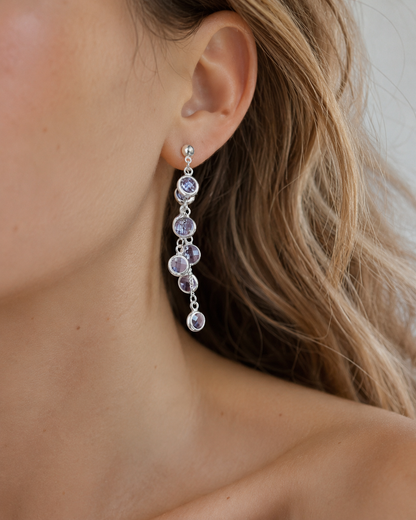 Lilac Crystal Tassel Dangle Earrings