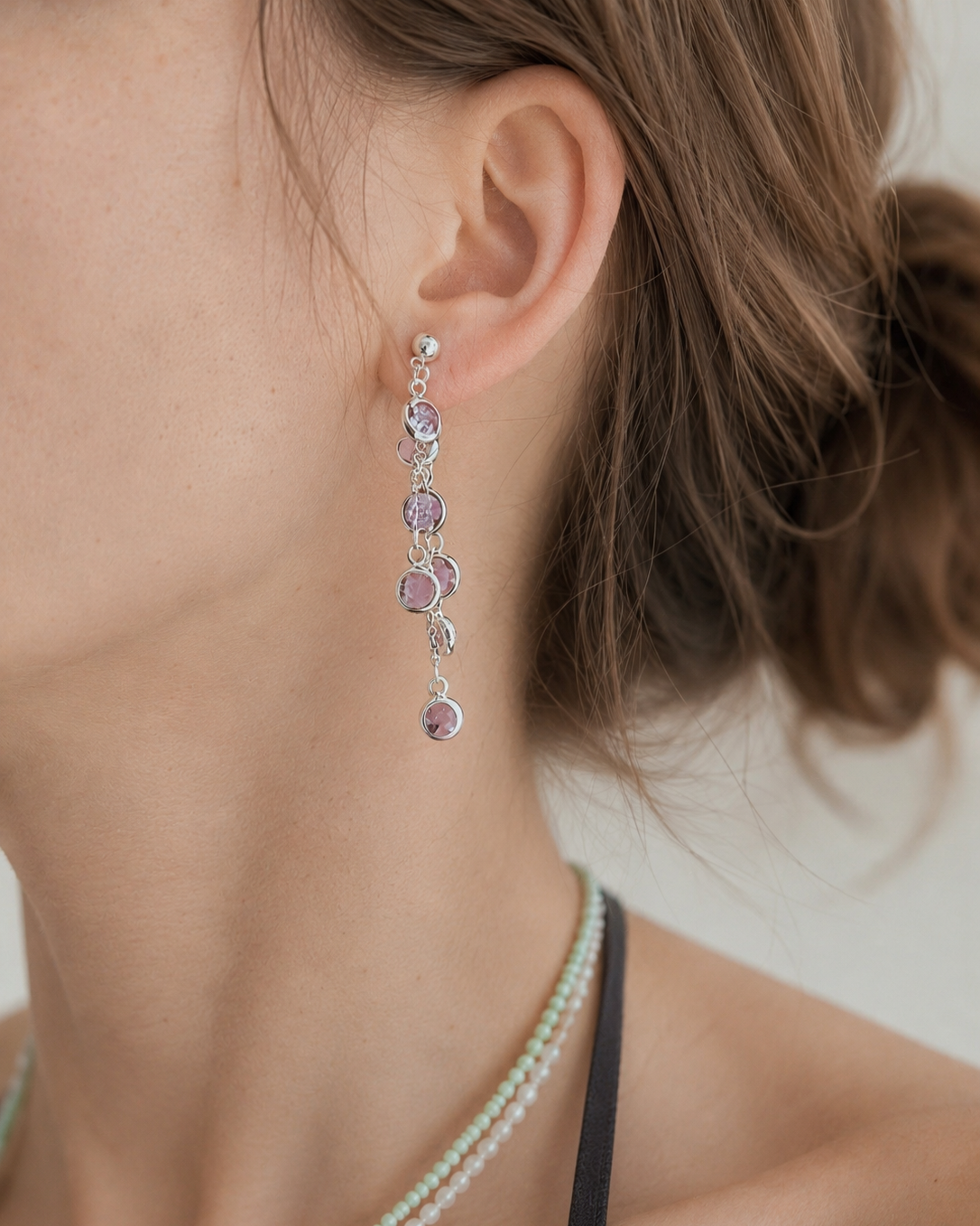 Lilac Crystal Tassel Dangle Earrings
