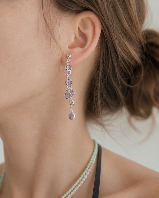 Lilac Crystal Tassel Dangle Earrings