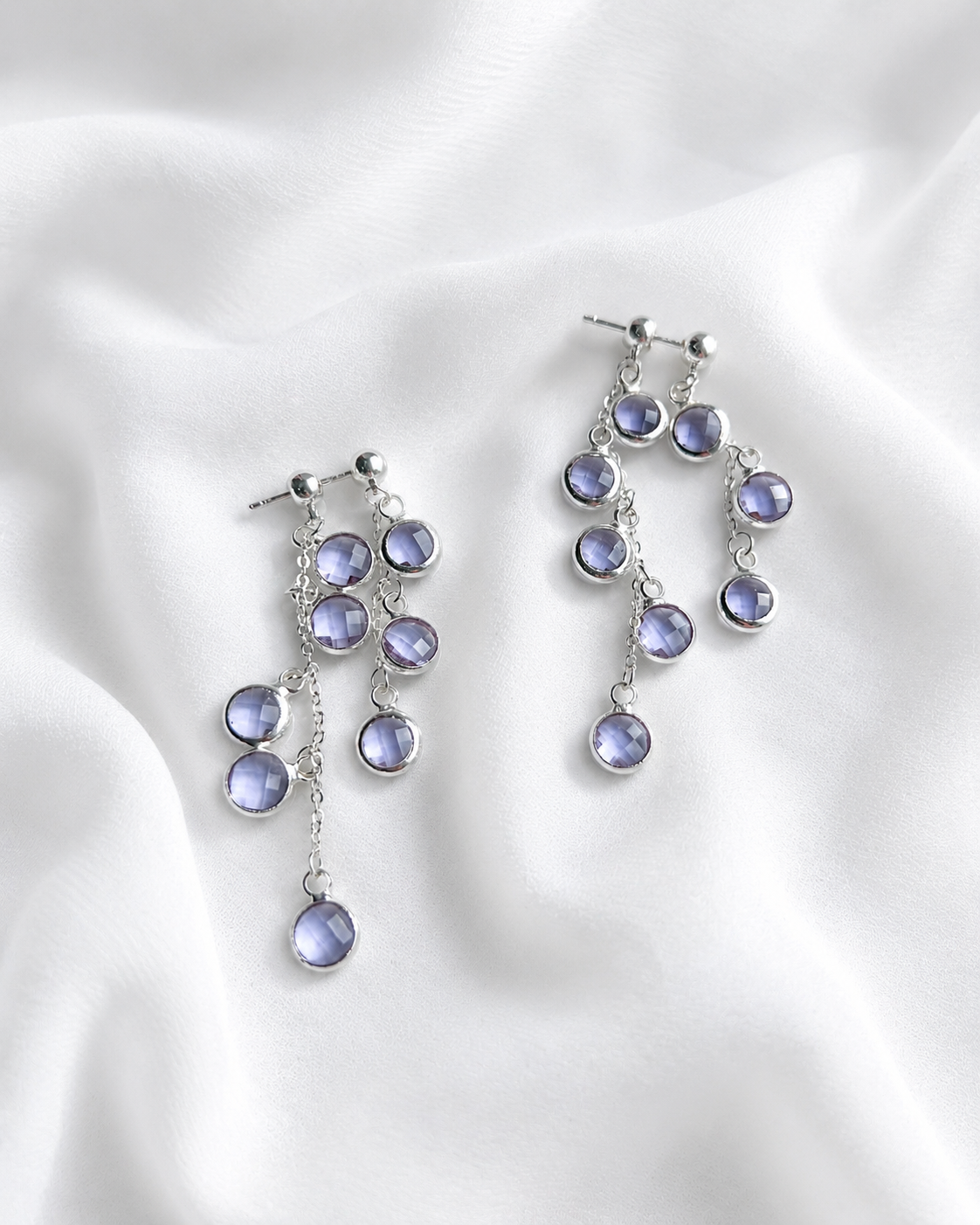 Lilac Crystal Tassel Dangle Earrings