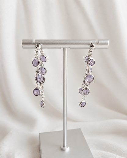 Lilac Crystal Tassel Dangle Earrings