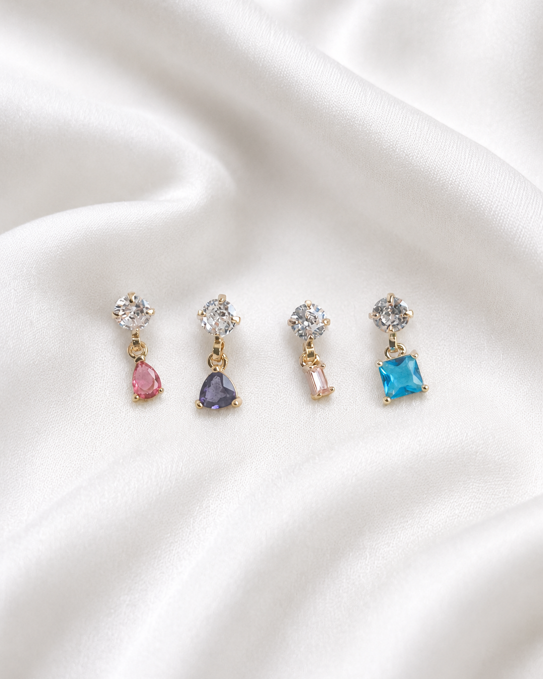 Birthstone Stud Drop Earrings