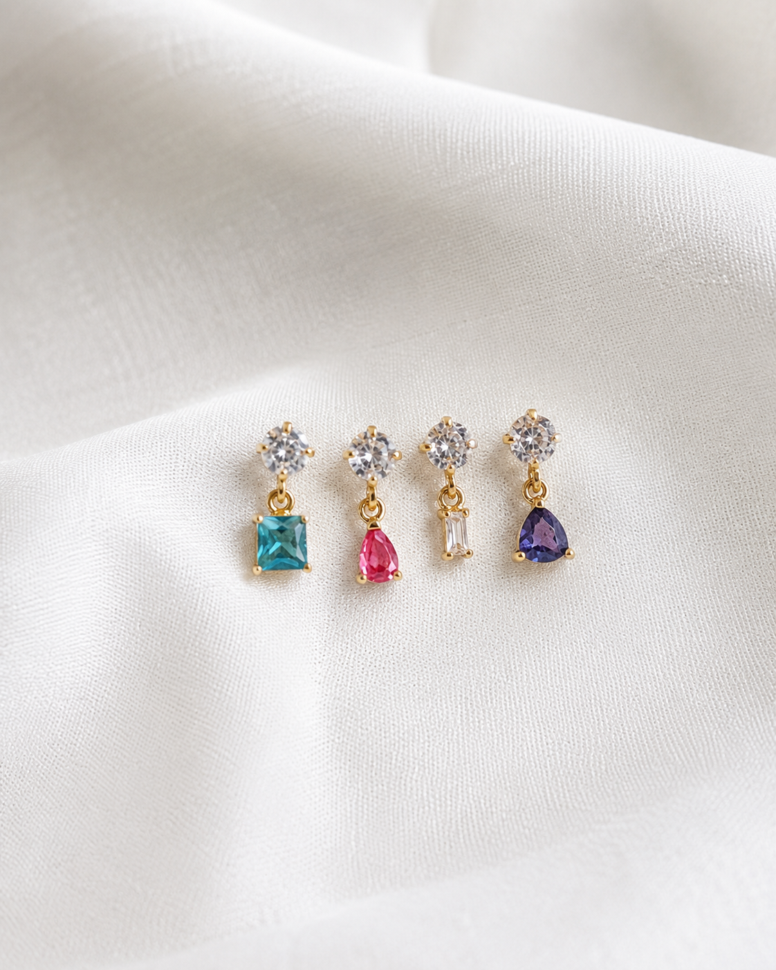 Birthstone Stud Drop Earrings