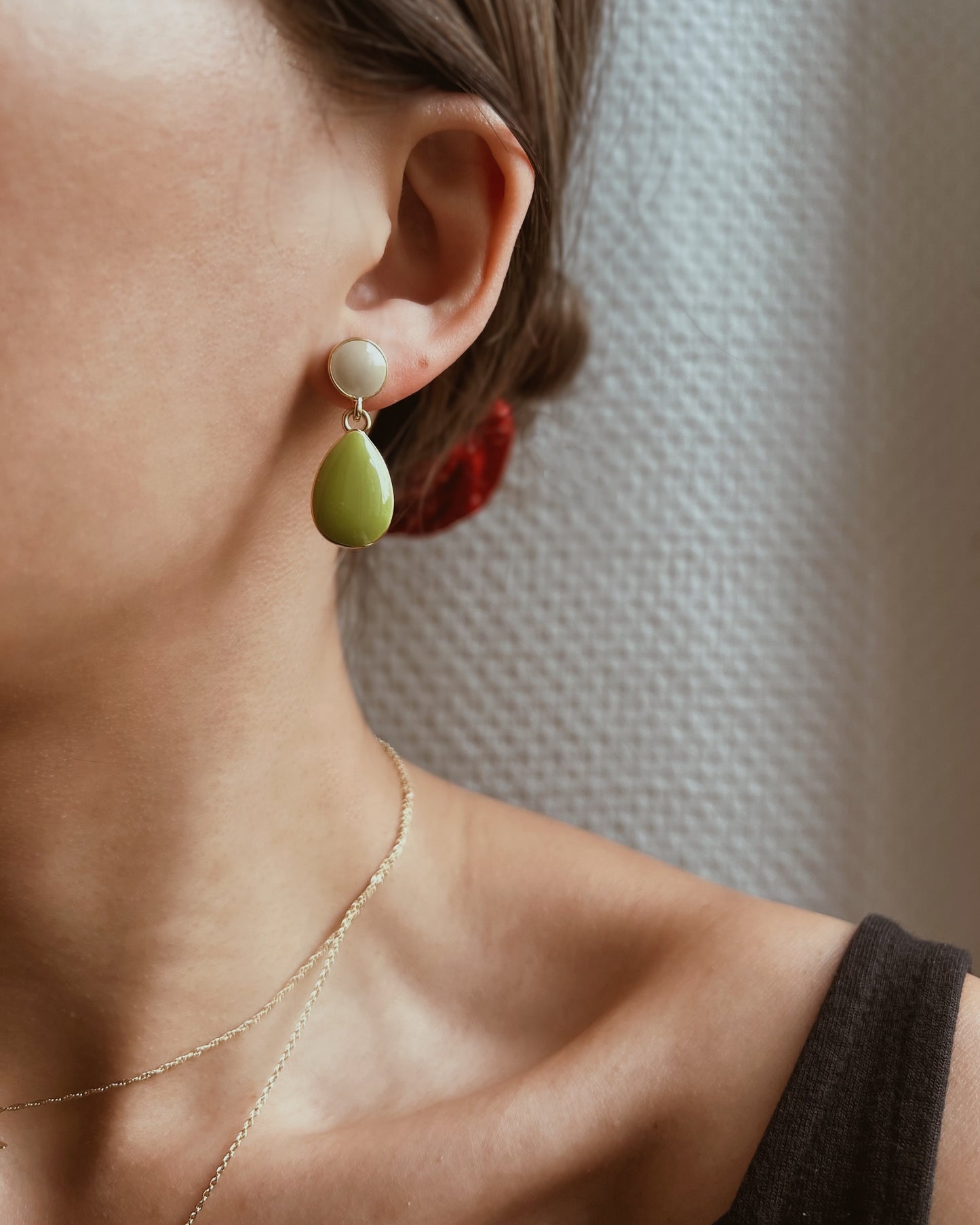 Asymmetric Green Enamel Teardrop Earrings