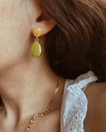 Asymmetric Green Enamel Teardrop Earrings