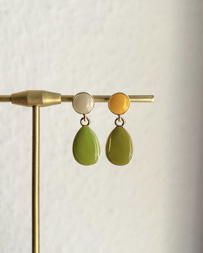 Asymmetric Green Enamel Teardrop Earrings