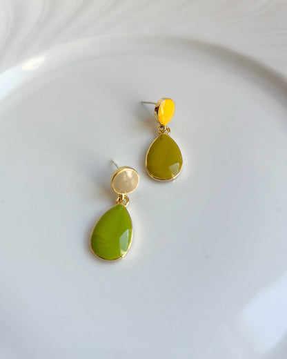 Asymmetric Green Enamel Teardrop Earrings