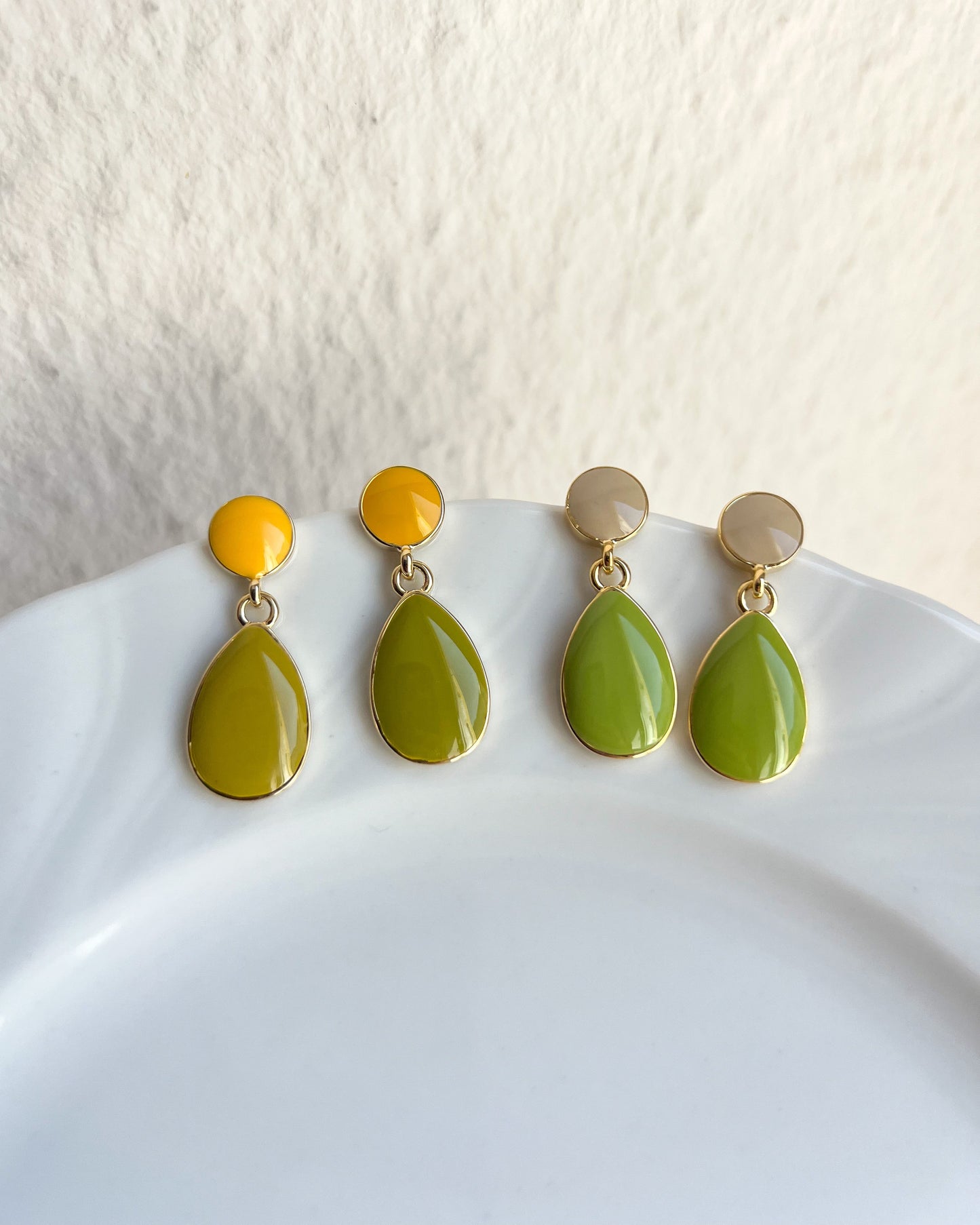Asymmetric Green Enamel Teardrop Earrings