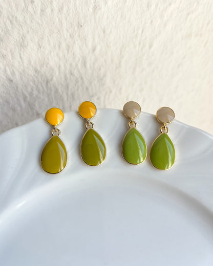 Asymmetric Green Enamel Teardrop Earrings