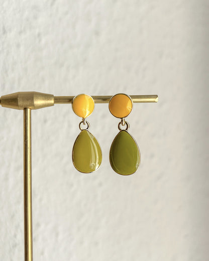 Asymmetric Green Enamel Teardrop Earrings