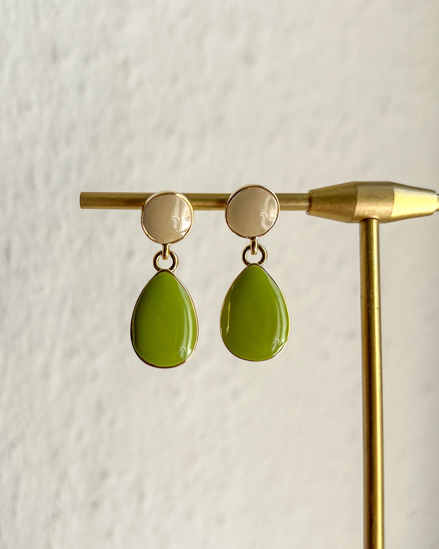 Asymmetric Green Enamel Teardrop Earrings