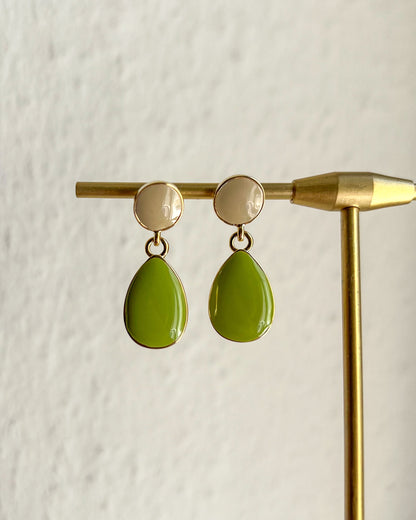 Asymmetric Green Enamel Teardrop Earrings