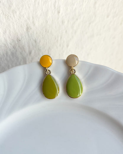 Asymmetric Green Enamel Teardrop Earrings