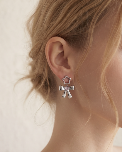 Y2K Star Bow Drop Earrings Waterproof