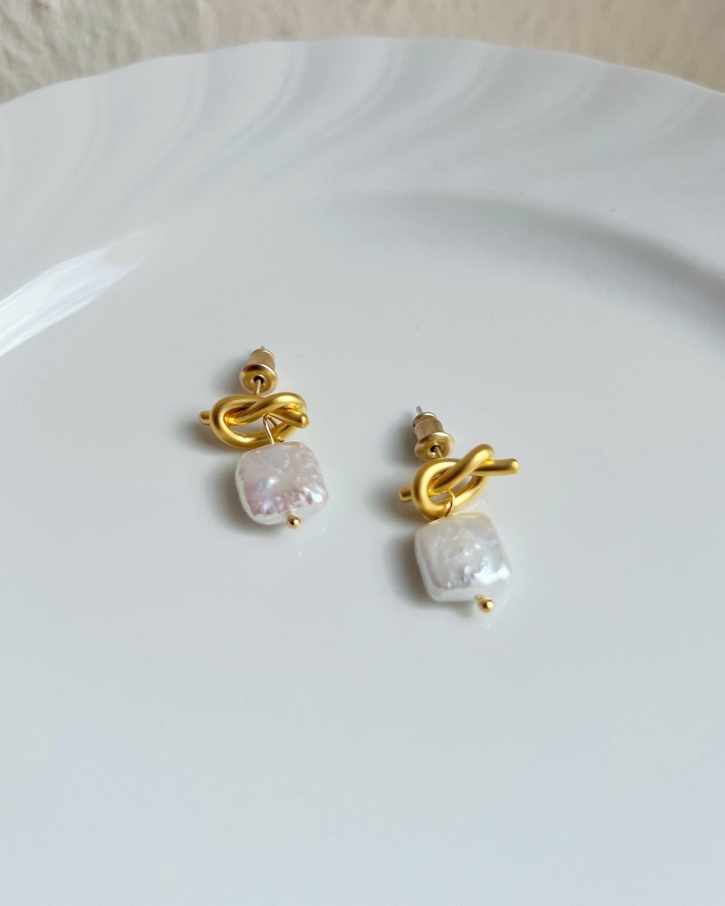 Organic Pearl Knot Drop Earrings
