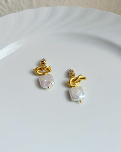 Organic Pearl Knot Drop Earrings